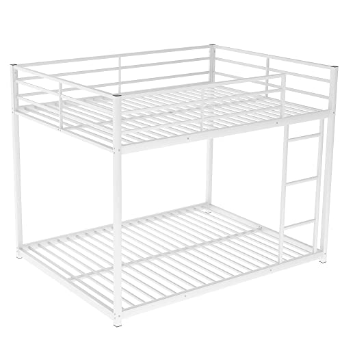 Full Over Full Metal Floor Bunk Bed with Ladder, Full Size Bunk Bed for Teens, No Box Spring Needed