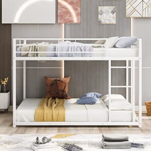 Full Over Full Metal Floor Bunk Bed with Ladder, Full Size Bunk Bed for Teens, No Box Spring Needed