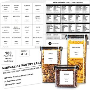 180 kitchen pantry labels for food storage containers, preprinted minimalist food labels for jars, waterproof black script jar label stickers for organization and storage