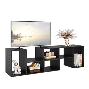 devaise flat screen tv stand for 65 75 inch tv, modern entertainment center with storage shelves, media console bookshelf for living room, black…