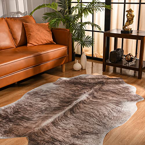 LYENDOS Faux Cowhide Rug Large Size 4.6x5.2 Feet, Cowhide Rug for Suitable for Indoor Living Room, Bedroom, Dining Room, Cow Print Rug Hanging on The Wall,Cow Rug Thickened, Non-Slip