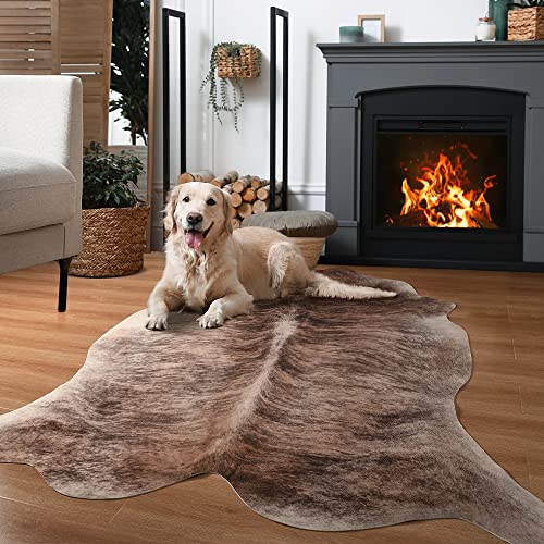 LYENDOS Faux Cowhide Rug Large Size 4.6x5.2 Feet, Cowhide Rug for Suitable for Indoor Living Room, Bedroom, Dining Room, Cow Print Rug Hanging on The Wall,Cow Rug Thickened, Non-Slip