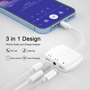 Lightning to 3.5mm Headphone Jack Audio Adapter,iPhone to 3.5mm Earphone Splitter Adapter with Charging Port,iPhone to aux adapter,Compatible With iPhone 13/12/11/X/8/8/7,Support Newest iOS 15