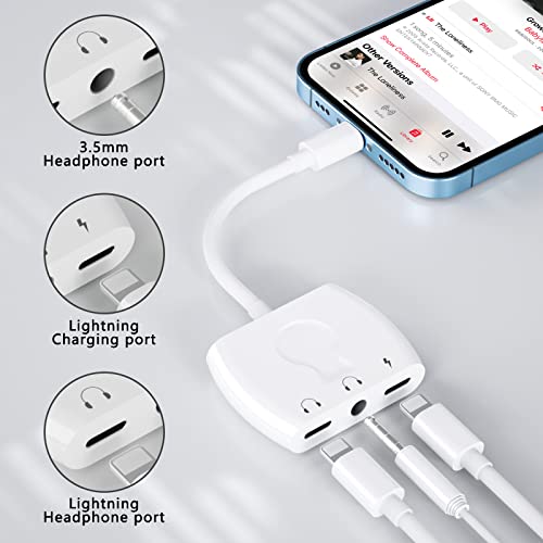 Lightning to 3.5mm Headphone Jack Audio Adapter,iPhone to 3.5mm Earphone Splitter Adapter with Charging Port,iPhone to aux adapter,Compatible With iPhone 13/12/11/X/8/8/7,Support Newest iOS 15