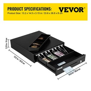 VEVOR Cash Register Drawer 13" 12 V for POS System with 4 Bill 5 Coin Cash Tray Removable Coin Compartment & 2 Keys Included, RJ11/RJ12 Cable for Supermarket Bar Coffee Shop Restaurant