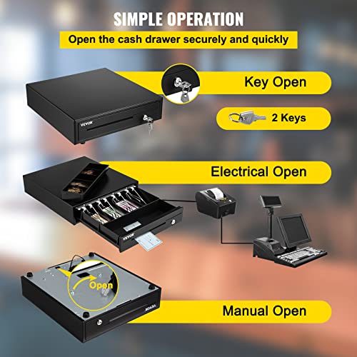 VEVOR Cash Register Drawer 13" 12 V for POS System with 4 Bill 5 Coin Cash Tray Removable Coin Compartment & 2 Keys Included, RJ11/RJ12 Cable for Supermarket Bar Coffee Shop Restaurant