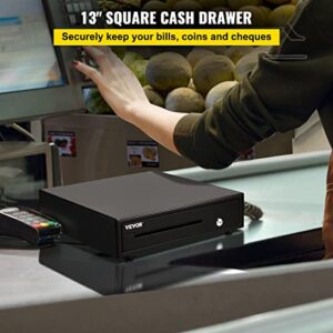 VEVOR Cash Register Drawer 13" 12 V for POS System with 4 Bill 5 Coin Cash Tray Removable Coin Compartment & 2 Keys Included, RJ11/RJ12 Cable for Supermarket Bar Coffee Shop Restaurant