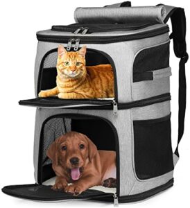 cat backpack carrier for 2 cats, cat carrier for large cats, dog backpack for 2 small dogs, with 7 ventilation windows, built-in frame and support plate, safety straps, collapsible, beviliu