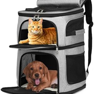 Cat Backpack Carrier for 2 Cats, Cat Carrier for Large Cats, Dog Backpack for 2 Small Dogs, with 7 Ventilation Windows, Built-in Frame and Support Plate, Safety Straps, Collapsible, Beviliu