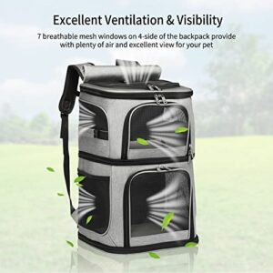 Cat Backpack Carrier for 2 Cats, Cat Carrier for Large Cats, Dog Backpack for 2 Small Dogs, with 7 Ventilation Windows, Built-in Frame and Support Plate, Safety Straps, Collapsible, Beviliu