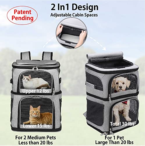 Cat Backpack Carrier for 2 Cats, Cat Carrier for Large Cats, Dog Backpack for 2 Small Dogs, with 7 Ventilation Windows, Built-in Frame and Support Plate, Safety Straps, Collapsible, Beviliu