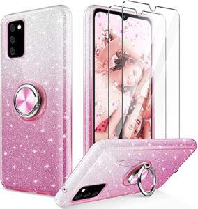 kswous for galaxy a03s phone case with screen protector [2 pack], glitter sparkly bling pink protective cover with kickstand for women girls slim shockproof case for samsung a03s case (pink)