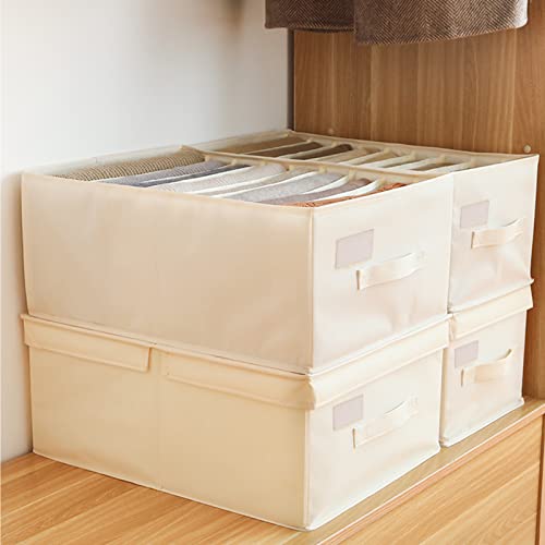 2Pcs Closet Wardrobe Clothes Organizer with Cover for Folded Clothes with Support Board, 8 Grids Drawer Organizers for Clothing Jeans Pants Scarf Leggings Organizer for Closet Organization (Beige)