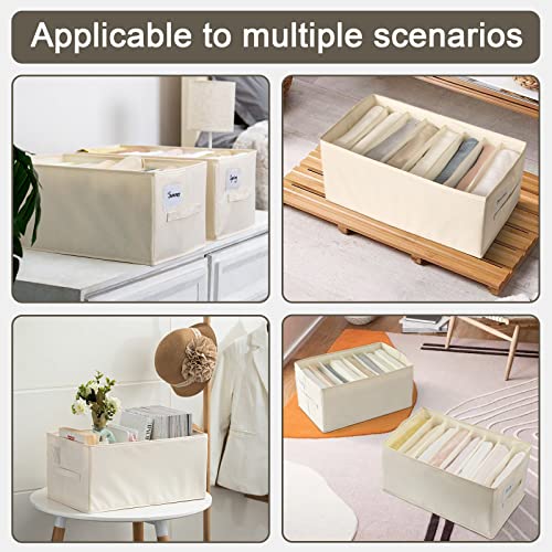 2Pcs Closet Wardrobe Clothes Organizer with Cover for Folded Clothes with Support Board, 8 Grids Drawer Organizers for Clothing Jeans Pants Scarf Leggings Organizer for Closet Organization (Beige)