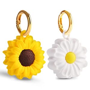 compatible with apple airtag case 2 pack for airtag keychain ,silicone protective case secure holder with key ring,anti-scratchfor apple airtags case accessories (sunflower + daisy)