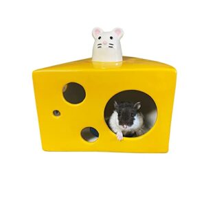 ceramic summer cool hamster house, cute cheese shaped hamster nest, crawling pet hideout, pet landscaping decoration - 6.29×6.29×3.93 inches