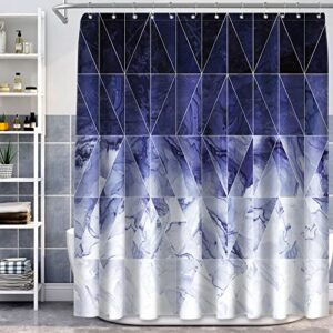 sumgar marble shower curtain blue ombre geometric pattern for modern luxury coastal beach bathroom, decorative polyester fabric curtains set with hooks, 72x72 inches 