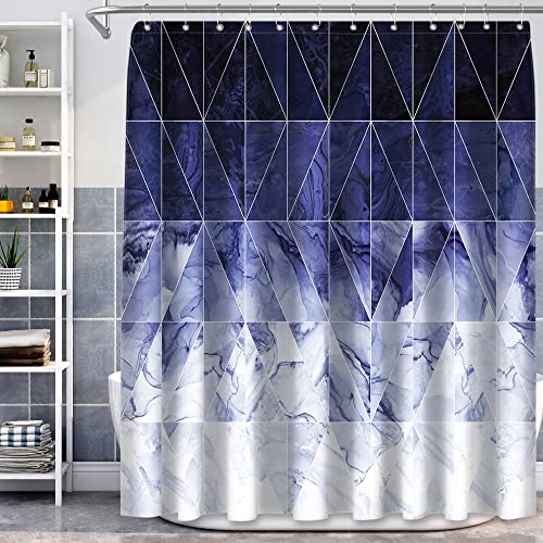 SUMGAR Marble Shower Curtain Blue Ombre Geometric Pattern for Modern Luxury Coastal Beach Bathroom, Decorative Polyester Fabric Curtains Set with Hooks, 72x72 Inches 