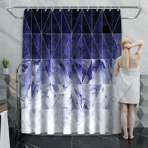 SUMGAR Marble Shower Curtain Blue Ombre Geometric Pattern for Modern Luxury Coastal Beach Bathroom, Decorative Polyester Fabric Curtains Set with Hooks, 72x72 Inches 