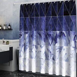 SUMGAR Marble Shower Curtain Blue Ombre Geometric Pattern for Modern Luxury Coastal Beach Bathroom, Decorative Polyester Fabric Curtains Set with Hooks, 72x72 Inches 