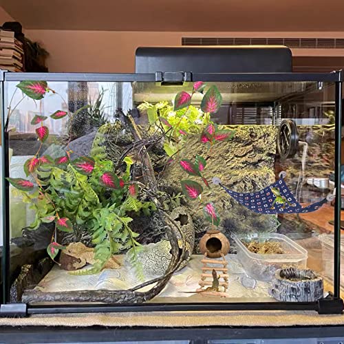 Crested Gecko Tank Accessories, Coconut Hut with Ladder Reptile Hammock Colorful Hanging Plants Jungle Climber Vine Coco Shell Hideout Habitat Decor for Bearded Dragon Lizard Gecko Snake