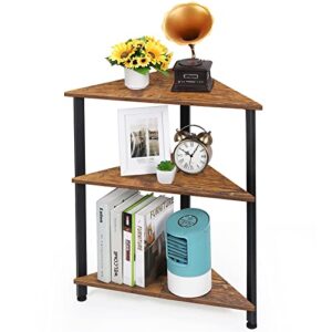 melos corner shelf, 3 tier corner bookshelf bookcase, freestanding corner shelf stand, for bedroom, living room, bathroom, entryway, office, kitchen, small space(16"/lx16/w x 28.5"/h-rustic brown)