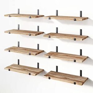 ygeomer floating shelves, set of 8, rustic wall shelves, wood floating shelf for bedroom, living room, book and bathroom（carbonized black）