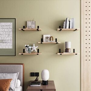 YGEOMER Floating Shelves, Set of 8, Rustic Wall Shelves, Wood Floating Shelf for Bedroom, Living Room, Book and Bathroom（Carbonized Black）