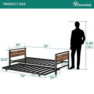 YITAHOME Twin Daybed with Pull Out Trundle/Steel Slat Support/Space Saving Adjustable Height Sofa Bed Couch and Multi-Functional Furniture for Living Room and Guest Room,Black