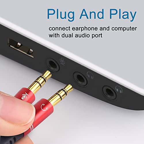 Headphone Splitter for Computer, Bezokable Headset Splitter Adapter for PC, Headphone Splitter 3.5mm Female to 2 Male Nylon Braided Audio Splitter for PC, Laptop, Desktop, Gaming Headset - Red