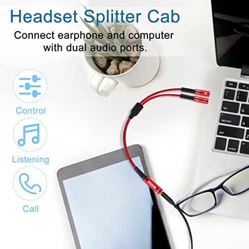 Headphone Splitter for Computer, Bezokable Headset Splitter Adapter for PC, Headphone Splitter 3.5mm Female to 2 Male Nylon Braided Audio Splitter for PC, Laptop, Desktop, Gaming Headset - Red