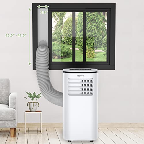 COSTWAY Portable Air Conditioner, 9000BTU Personal Air Conditioner with 2 Wind Speeds, Remote Control, 24H Timer, Window Kit, 350 sq.ft, Smart Portable AC Unit with Sleep Mode, Suitable for Home & Office Use, Energy-saving, White