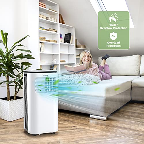 COSTWAY Portable Air Conditioner, 9000BTU Personal Air Conditioner with 2 Wind Speeds, Remote Control, 24H Timer, Window Kit, 350 sq.ft, Smart Portable AC Unit with Sleep Mode, Suitable for Home & Office Use, Energy-saving, White