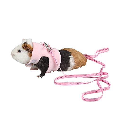 Guinea Pig Harness and Straps Adjustable No Pull Comfort Padded Walking Vest for Ferrets Guinea Pig Rabbit Hamster Puppy Kitten (Pink)