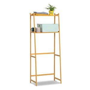 monibloom 2-tier bamboo over the toilet storage rack with hooks freestanding bathroom space saver corner stand storage organizer, natural