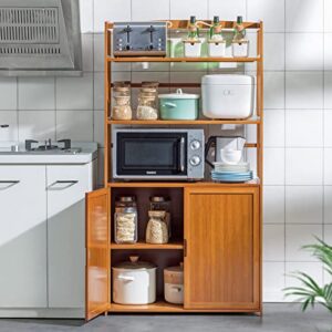 MoNiBloom Bamboo Kitchen Storage Cabinet 5 Tier Freestanding Sideboard with 3 Open Shelves and Doors, Floor Cabinet, Display Unit for Home, Natural