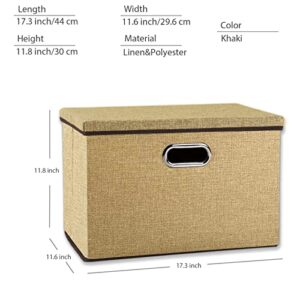 Golden Bauhinia Stackable Large Storage Bins with Lids, Foldable Linen Fabric Storage Bins, Collapsible Cubes Baskets Container, Closet Organizers (17.3’’x 11.8’’x 11.6’’) (Large 1-Pack, Khaki)