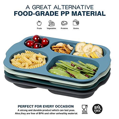 shopwithgreen Unbreakable Divided Plates - Large 11 Inch 4 PCS Microwave Dishwasher Safe Tray for Kids Adults - Wheat Straw Plastic Material, Lightweight Plates (PP Material)