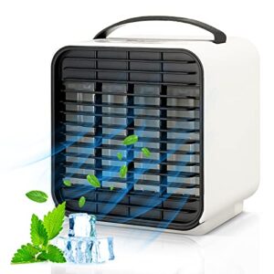 portable air conditioner fan, mini fan air cooler with 3 wind speeds, desktop evaporative air humidifier, cooling fan with anion for bedroom, office, dorm, car, camping tent