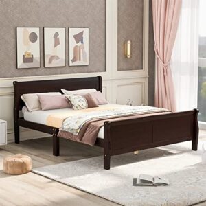 bellemave full size platform beds solid wood bed frame with headboard and wooden slat support for kids boys girls teens adults, espresso