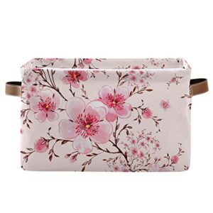cherry blossom basket large foldable storage bin pink flowers canvas toys box fabric decorative collapsible organizer bag with handles for bedroom home