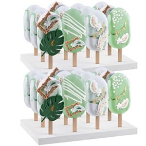 2 pcs cakesicle stand display 12 count candy sticks wooden holder rectangle rustic cake stands for dessert table ice cream lollipop holder for wedding baby shower birthday party(white)