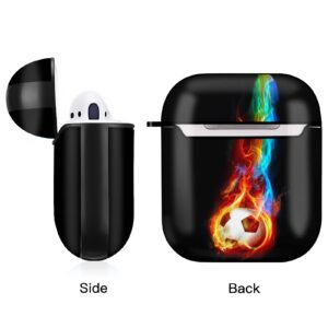 Soccer Ball Case for AirPods Case Cover, Rainbow Fire Soccer Cute Shockproof Protective Case with Portable Keychain, Compatible with Apple AirPods Charging Case 2&1 for Women Girls