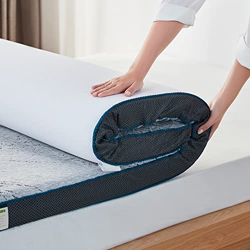 LINSY LIVING Mattress Topper Twin, 3-Inch Memory Foam Mattress Topper Twin Size, Bamboo Charcoal Infusion with Removable Bamboo Fiber Cover, 2-Layer Ventilated Design, CertiPUR-US Certified