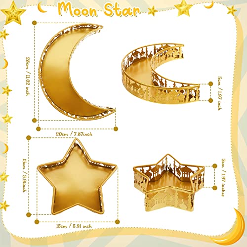 Eid Star Dinner Plate Tray Fruit Plate Ramadan Decoration Ramadan Moon Serving Tray Muslim Food Tray Mubarak Metal Serving Dishes Islam Snack Display Holder for Ramadan Islam Party Decoration, Gold