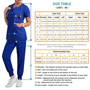 Jogger Scrubs for Women Set Stretchy Clearance Athletic Nurse Medical Uniform Workwear Clothes Elastic Top&Pants Suit (Navy Blue,Large,Large)
