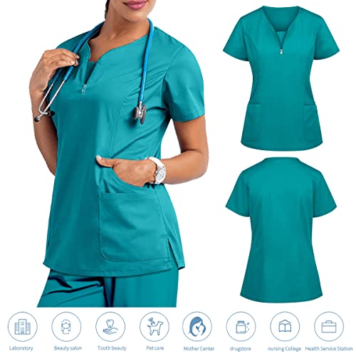 Jogger Scrubs for Women Set Stretchy Clearance Athletic Nurse Medical Uniform Workwear Clothes Elastic Top&Pants Suit (Navy Blue,Large,Large)