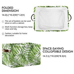 Large Foldable Storage Basket Palm Tree Exotic Tropical Plant Storage Bin Canvas Toys Box Fabric Decorative Collapsible Organizer Bag with Handles for Bedroom Home