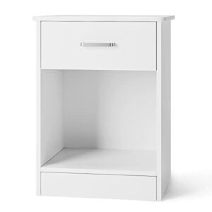 FOTOSOK Nightstand, 2-Tier Side Table with Drawer and Storage Shelf, Bedside Table End Table, Modern Night Stand for Bedroom, Home Office, White