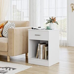 FOTOSOK Nightstand, 2-Tier Side Table with Drawer and Storage Shelf, Bedside Table End Table, Modern Night Stand for Bedroom, Home Office, White